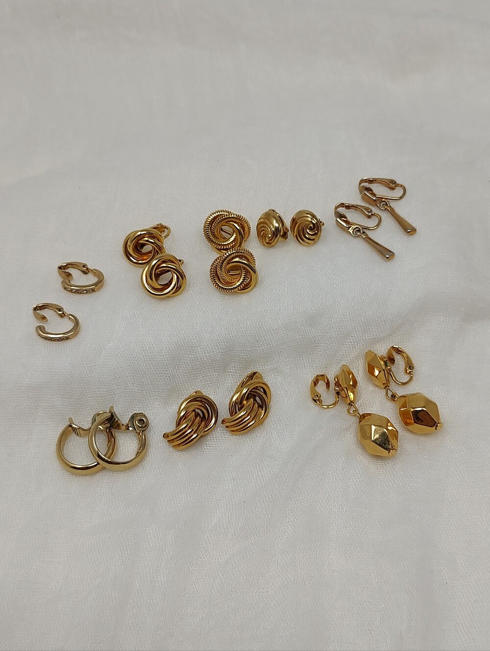 Gold Plated Mixed Stud and Hoop Clip-on Vintage Earring Set - Women Jewelry